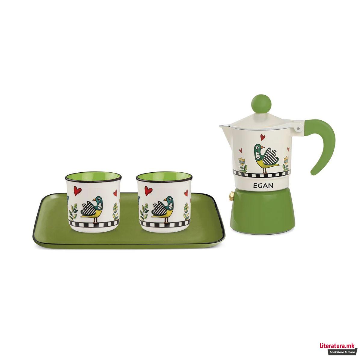 Сет мока + 2 шолји и послужавник, Cocoricò Green 