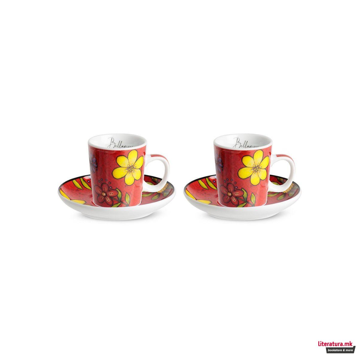 Сет од 2 шолји со тацни, Bellamore Red, 100ml 