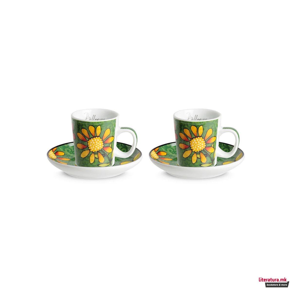 Сет од 2 шолји со тацни, Bellamore Green, 100ml 