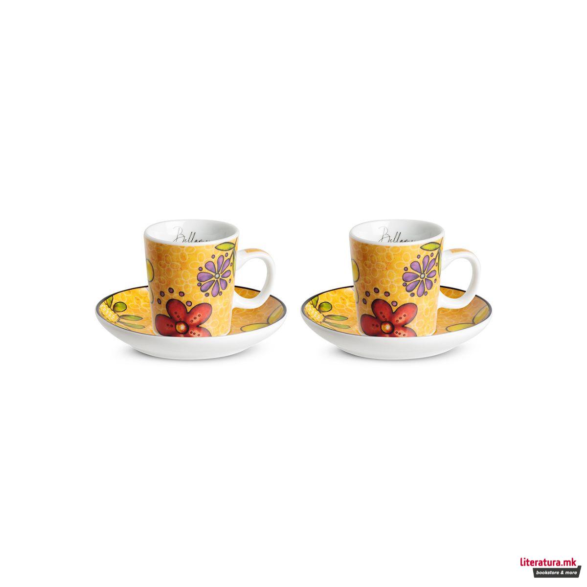 Сет од 2 шолји со тацни, Bellamore Orange, 100ml