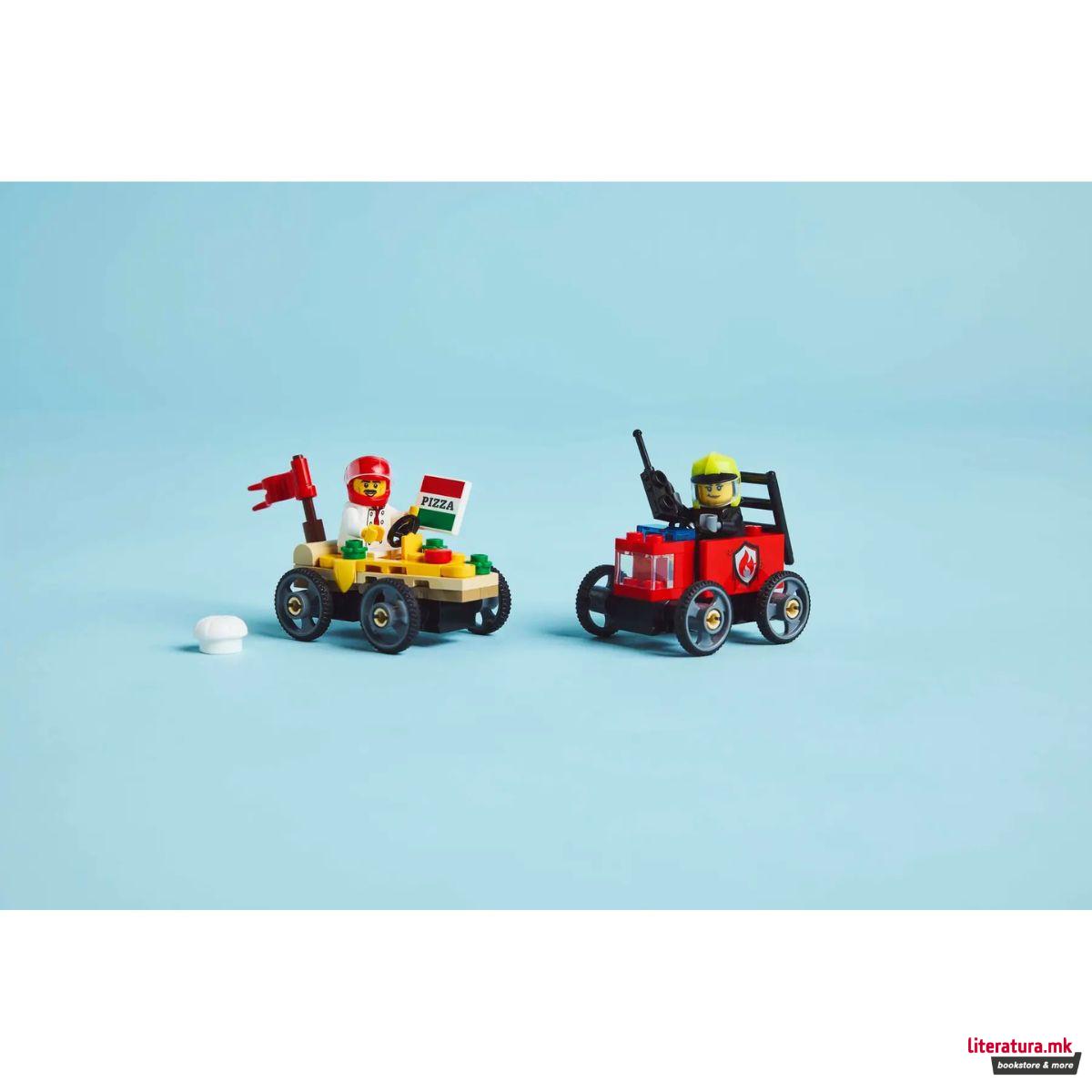 LEGO коцки, City, Pizza vs. Fire Truck Race Car Pack 