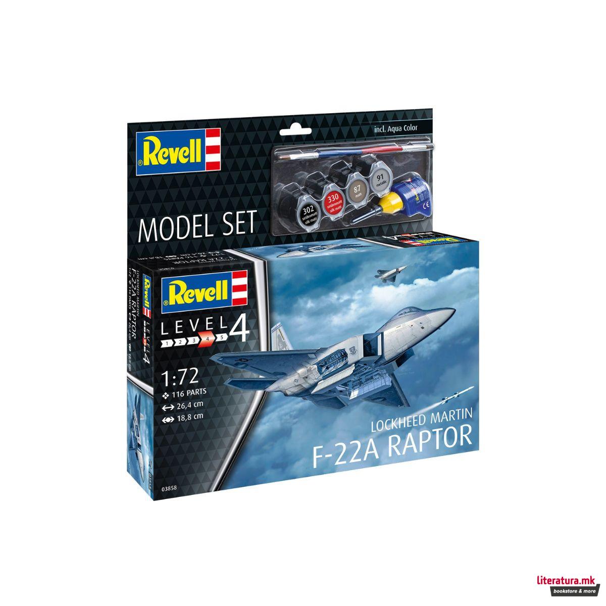Макета + бои и алатки, Model Set Lockheed Martin F-22A Raptor, 1:72 
