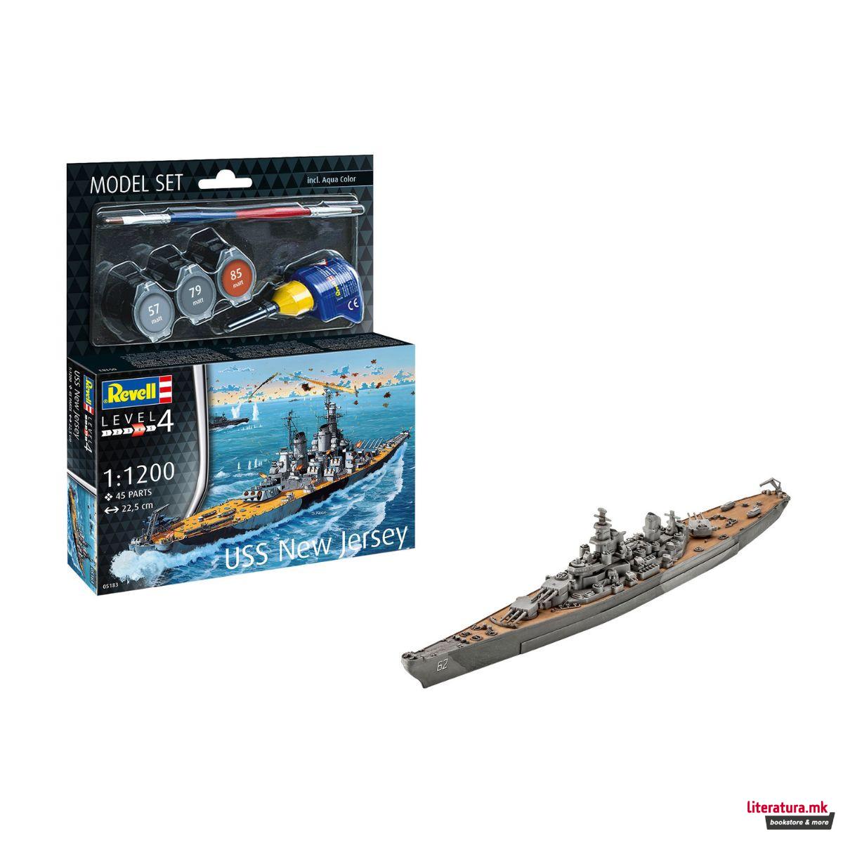 Макета + бои и алатки, Model Set Battleship USS New Jersey, 1:1200