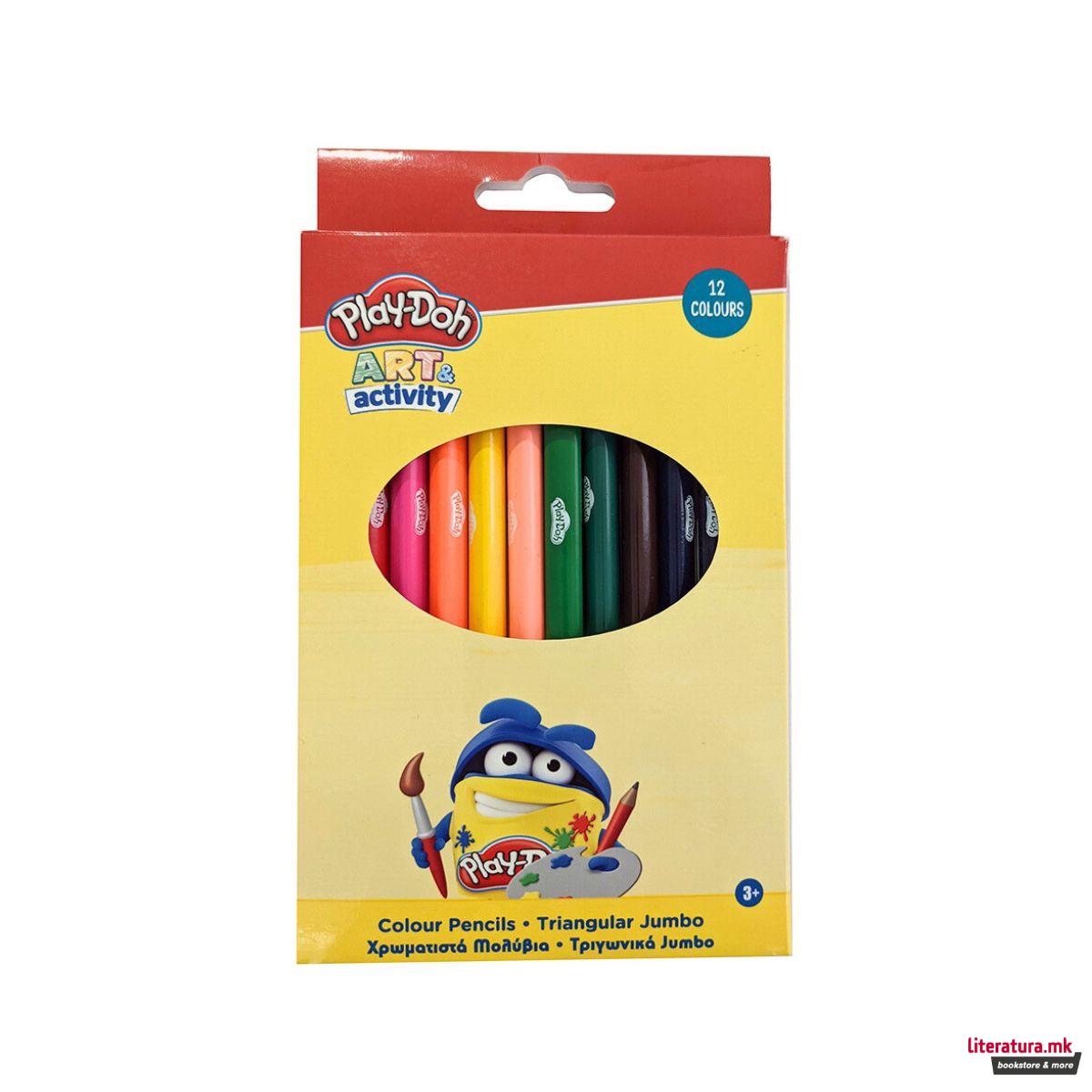 Сет од 12 дрвени боици,  Play-Doh Art & Activity - Triangular Jumbo