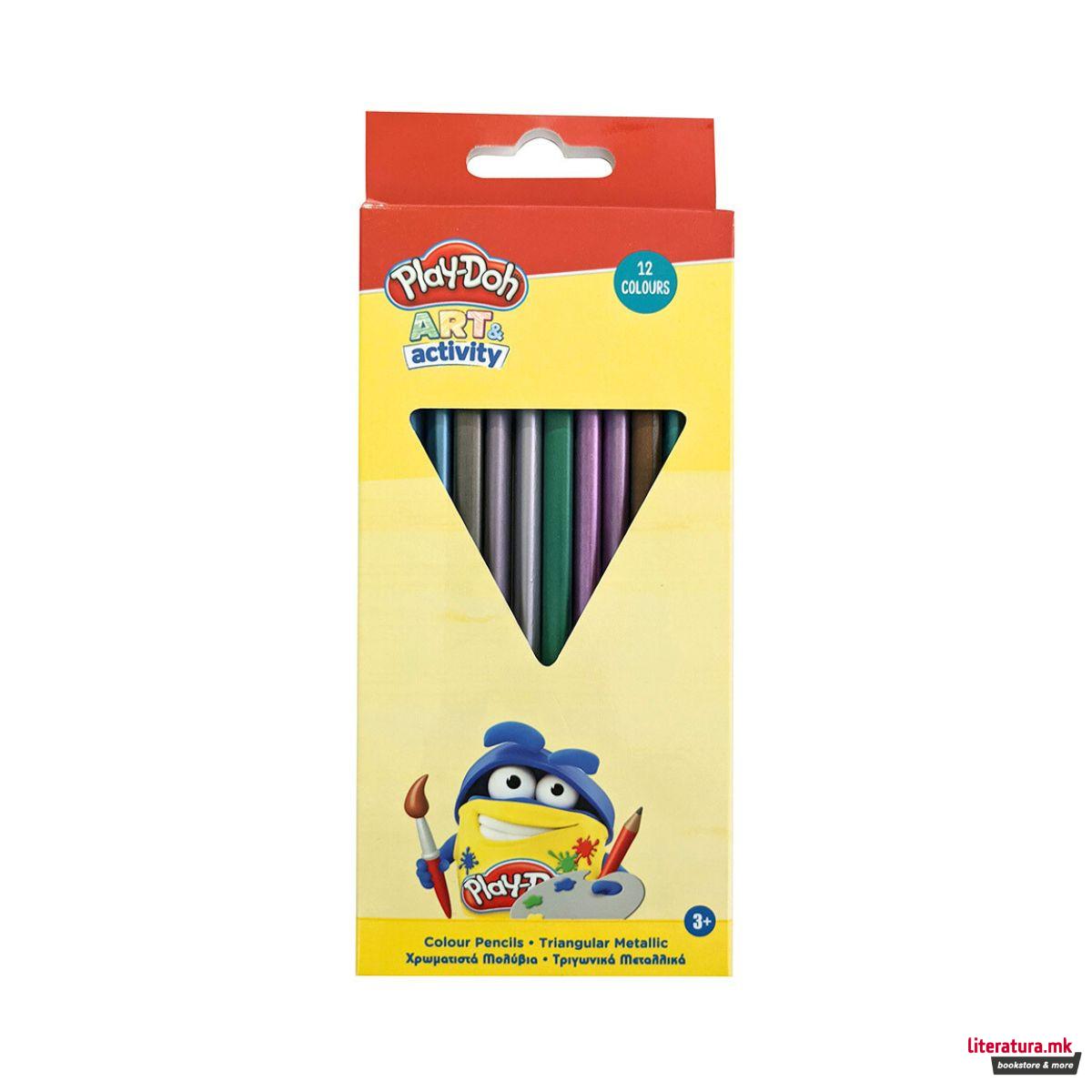 Сет од 12 дрвени боици,  Play-Doh Art & Activity - Triangular Metallic 