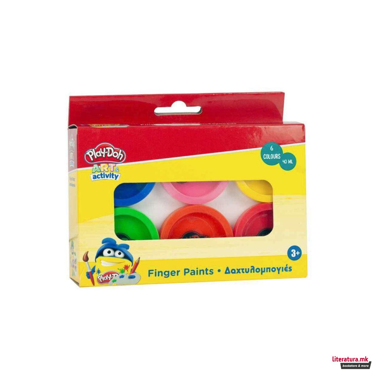 Сет од 6 бои за боење со прсти, Play-Doh Art & Activity Finger Paints 