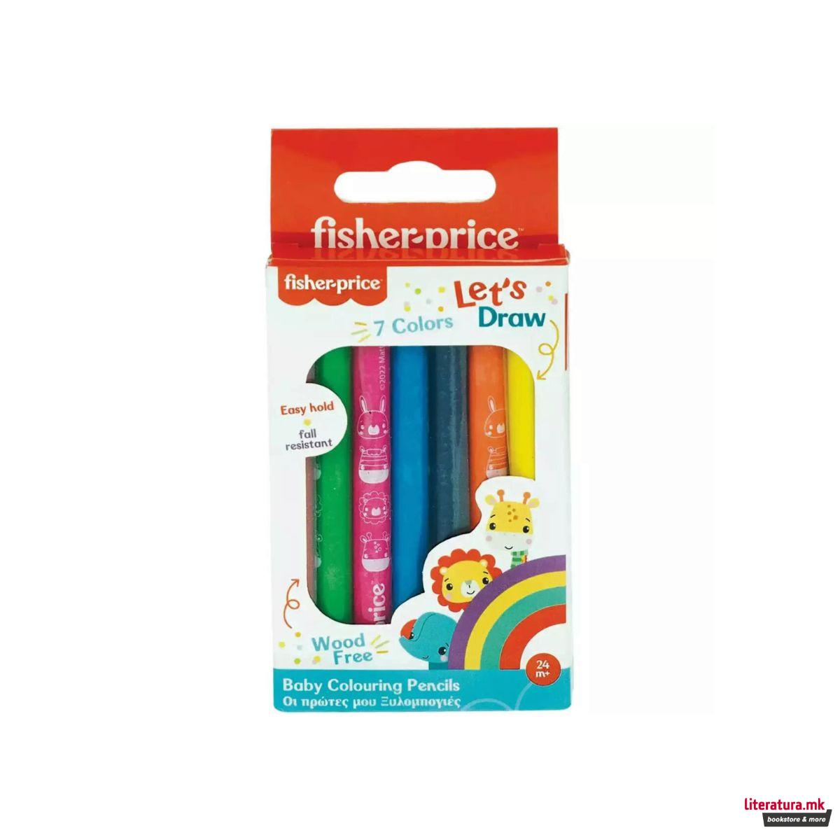 Сет од 7 дрвени боички за најмали, Fisher Price - Wood Free Pencils 