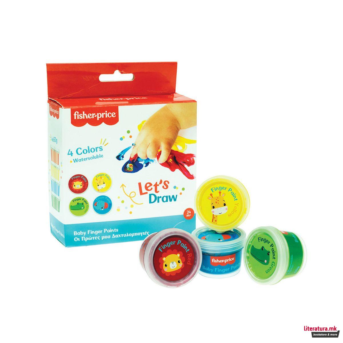 Сет од 4 бои за боење со прсти, Fisher Price - Baby Finger Paints 