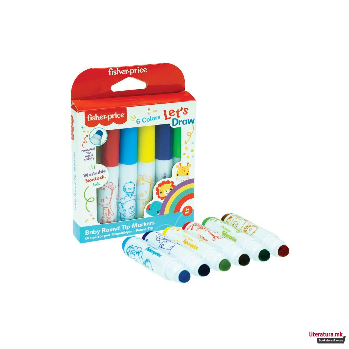 Сет од 6 фломастери за најмали, Fisher Price - Round Tip Markers 