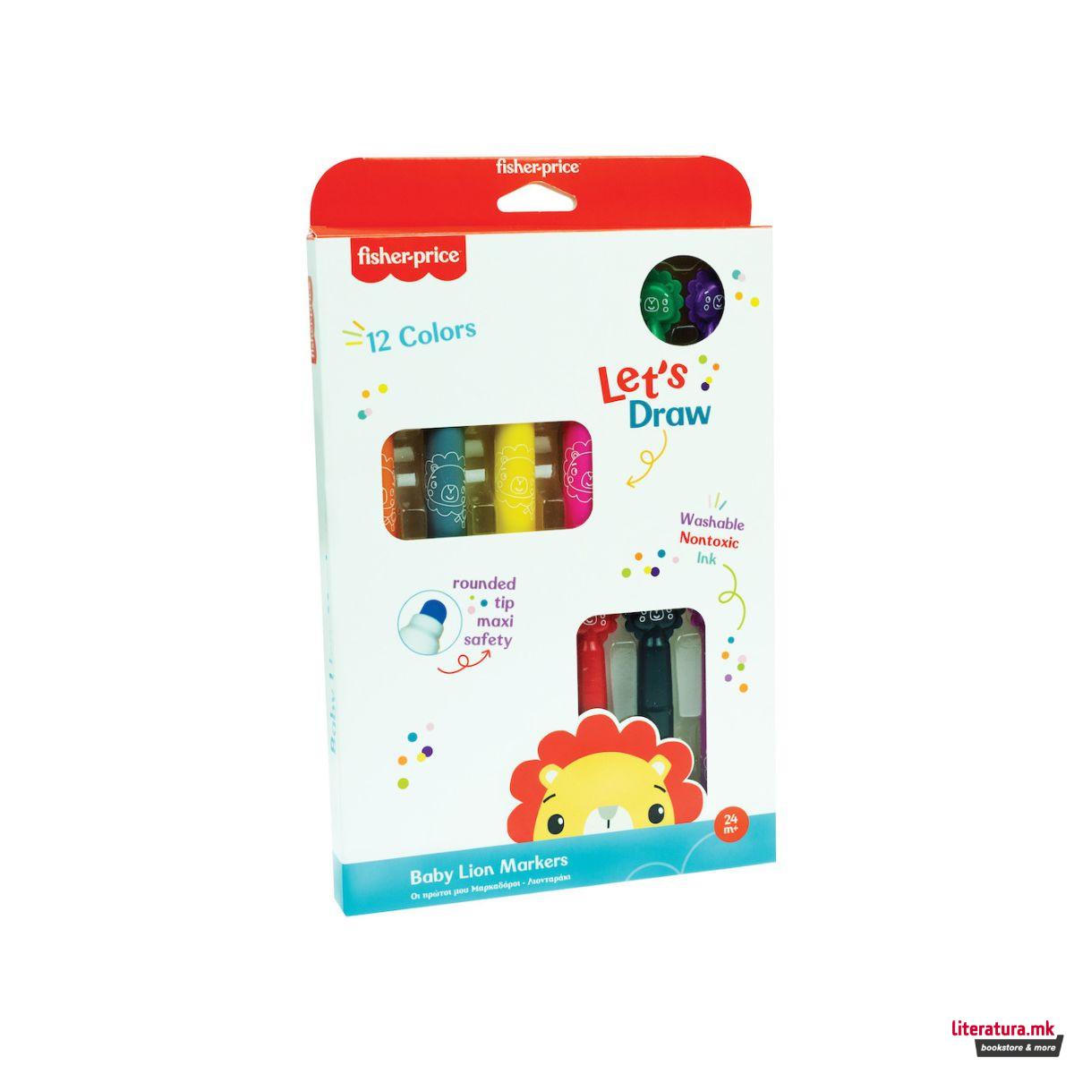 Сет од 12 фломастери за најмали, Fisher Price - Lion Markers 
