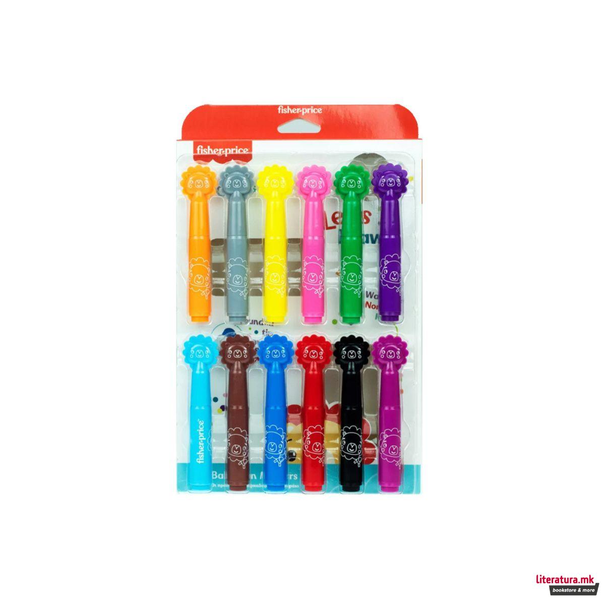 Сет од 12 фломастери за најмали, Fisher Price - Lion Markers 