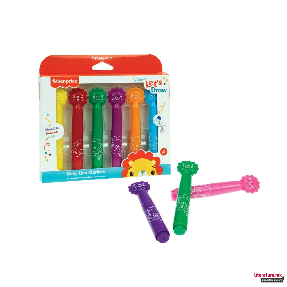 Сет од 6 фломастери за најмали, Fisher Price - Lion Markers