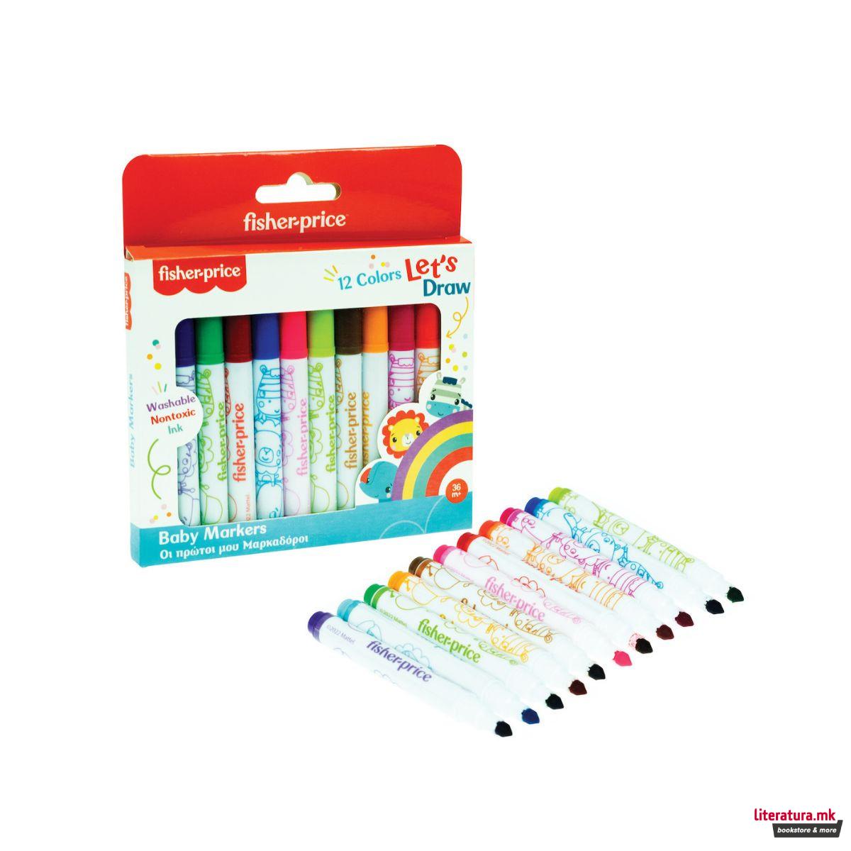 Сет од 12 фломастери за најмали, Fisher Price - Baby Markers 