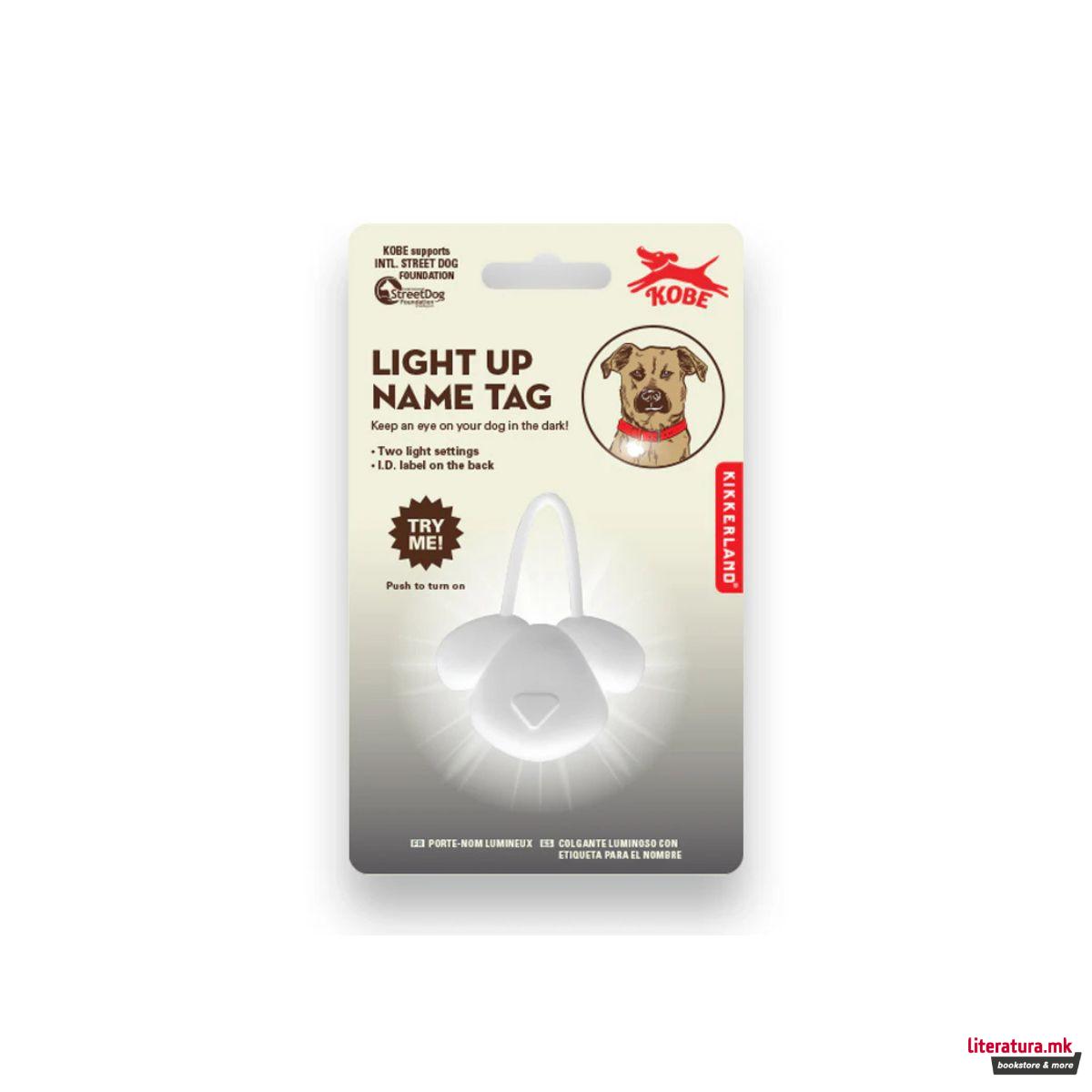 Светлечки приврзок за ремче за куче, Kobe Light Up Name Tag 