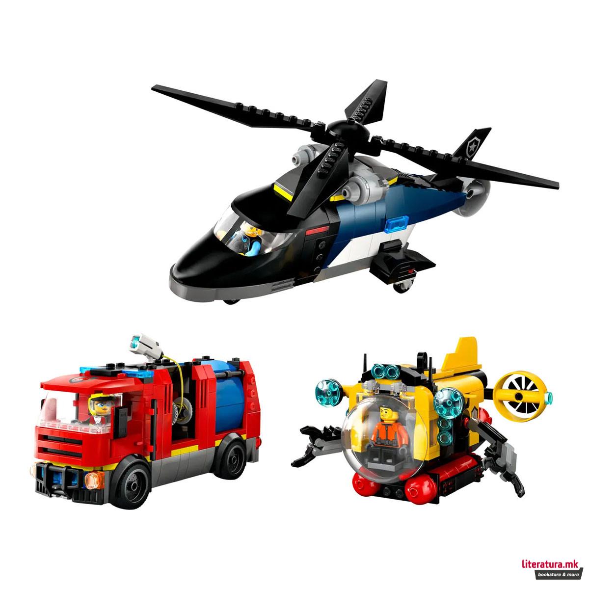 LEGO коцки, City, Helicopter, Fire Truck & Submarine Remix 