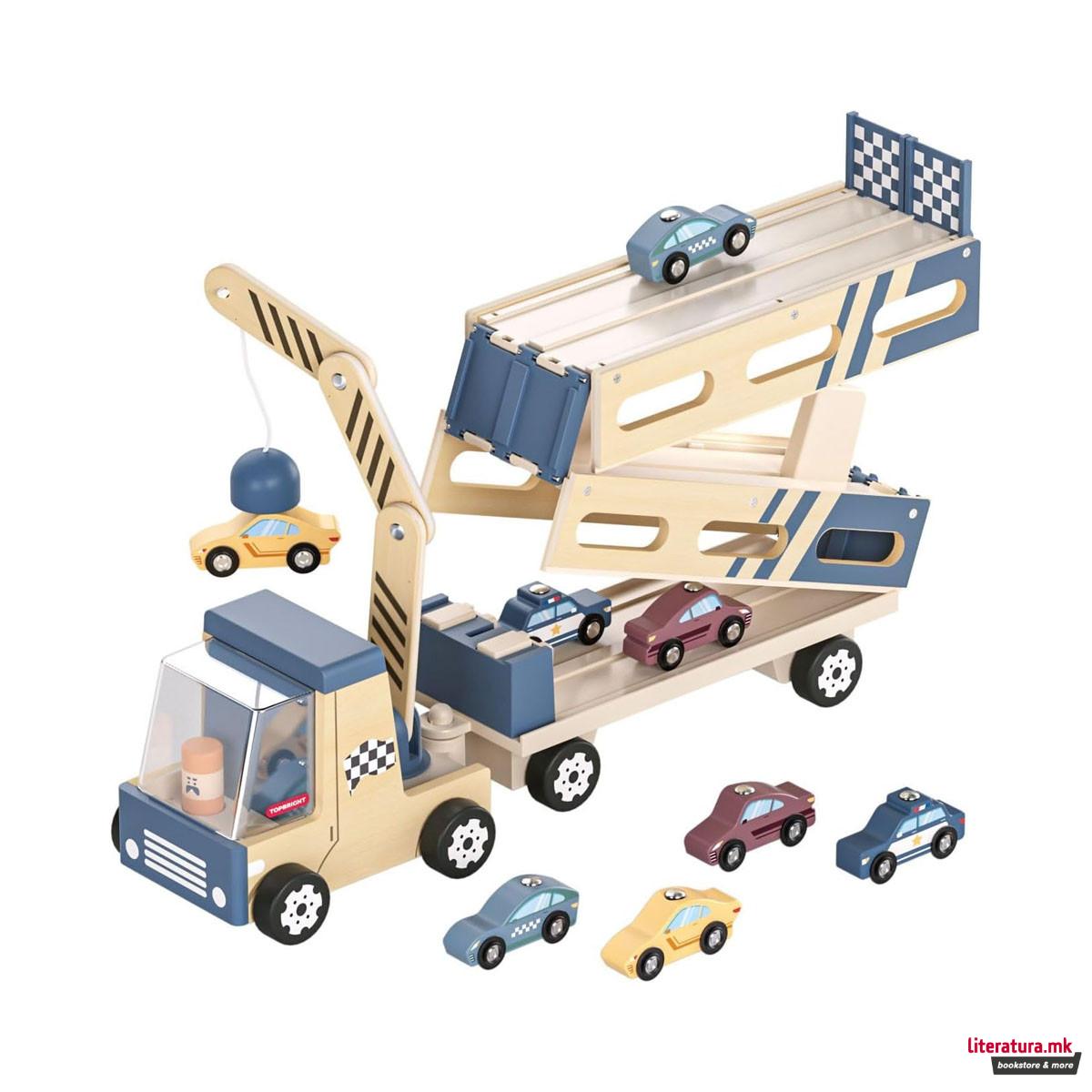 Дрвен сет за игра Roll & Race Car Transporter 
