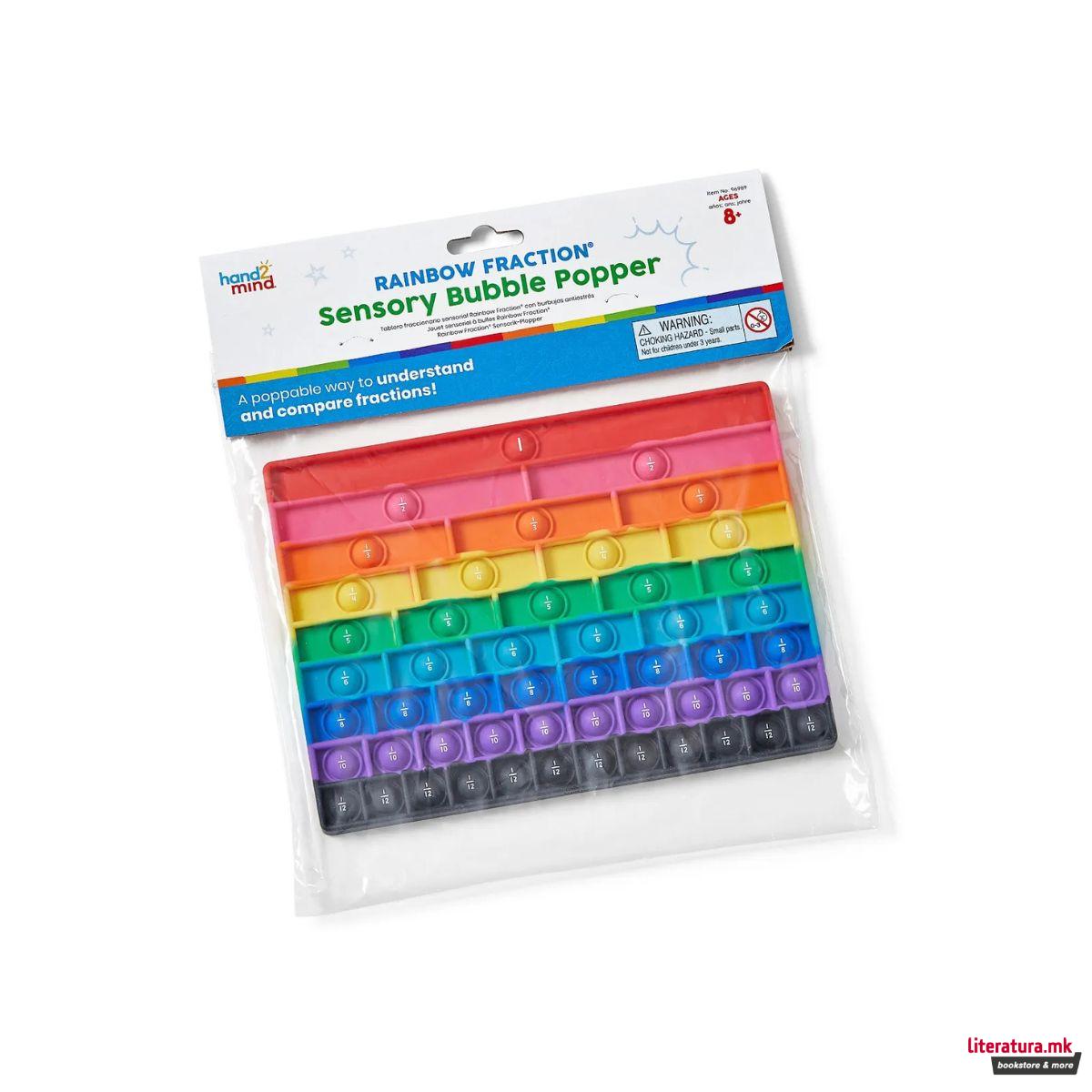 Сензорна играчка за изучување дропки, Rainbow Fraction® Sensory Bubble Popper