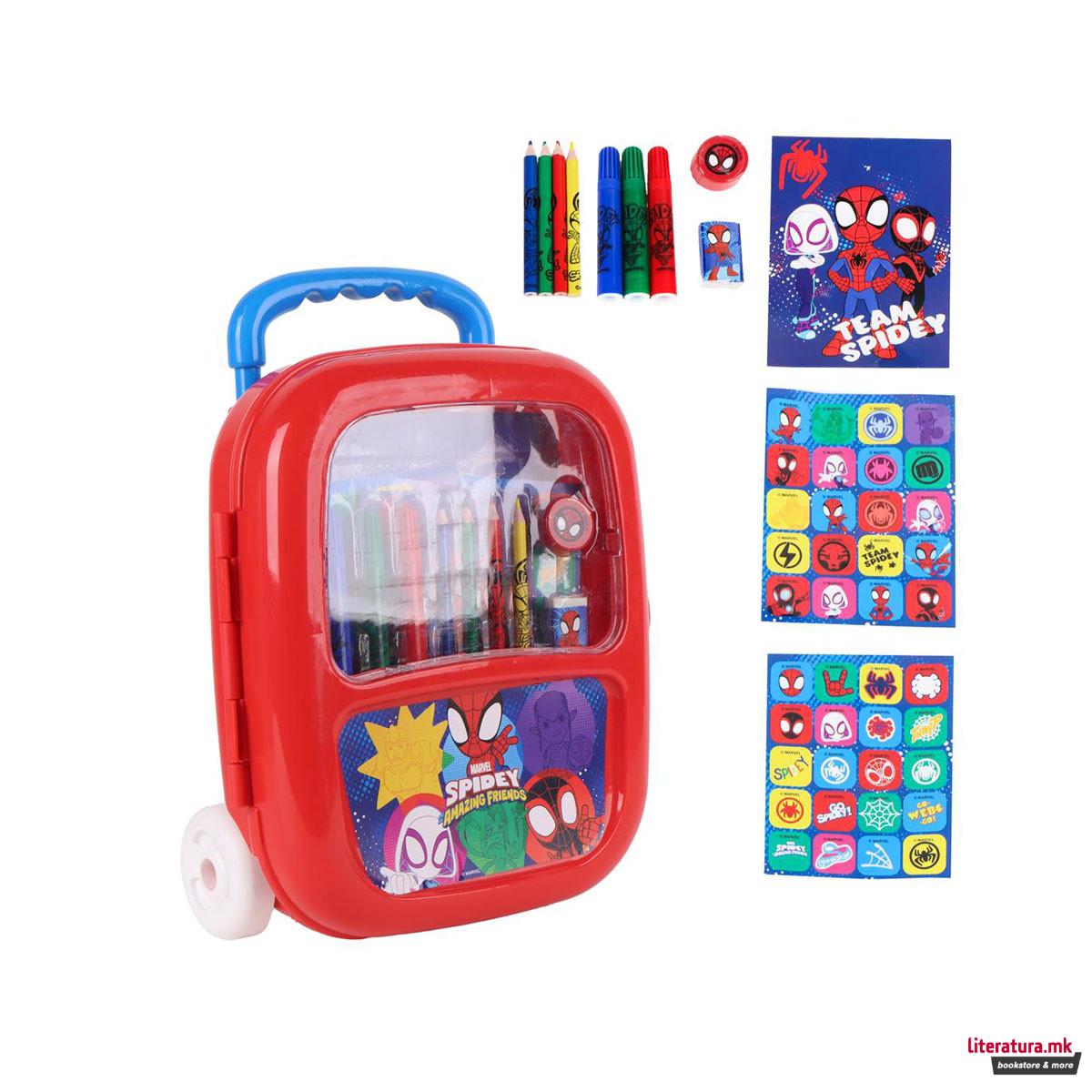 Сет за цртање и боење - куферче со тркалца, Spider-Man 