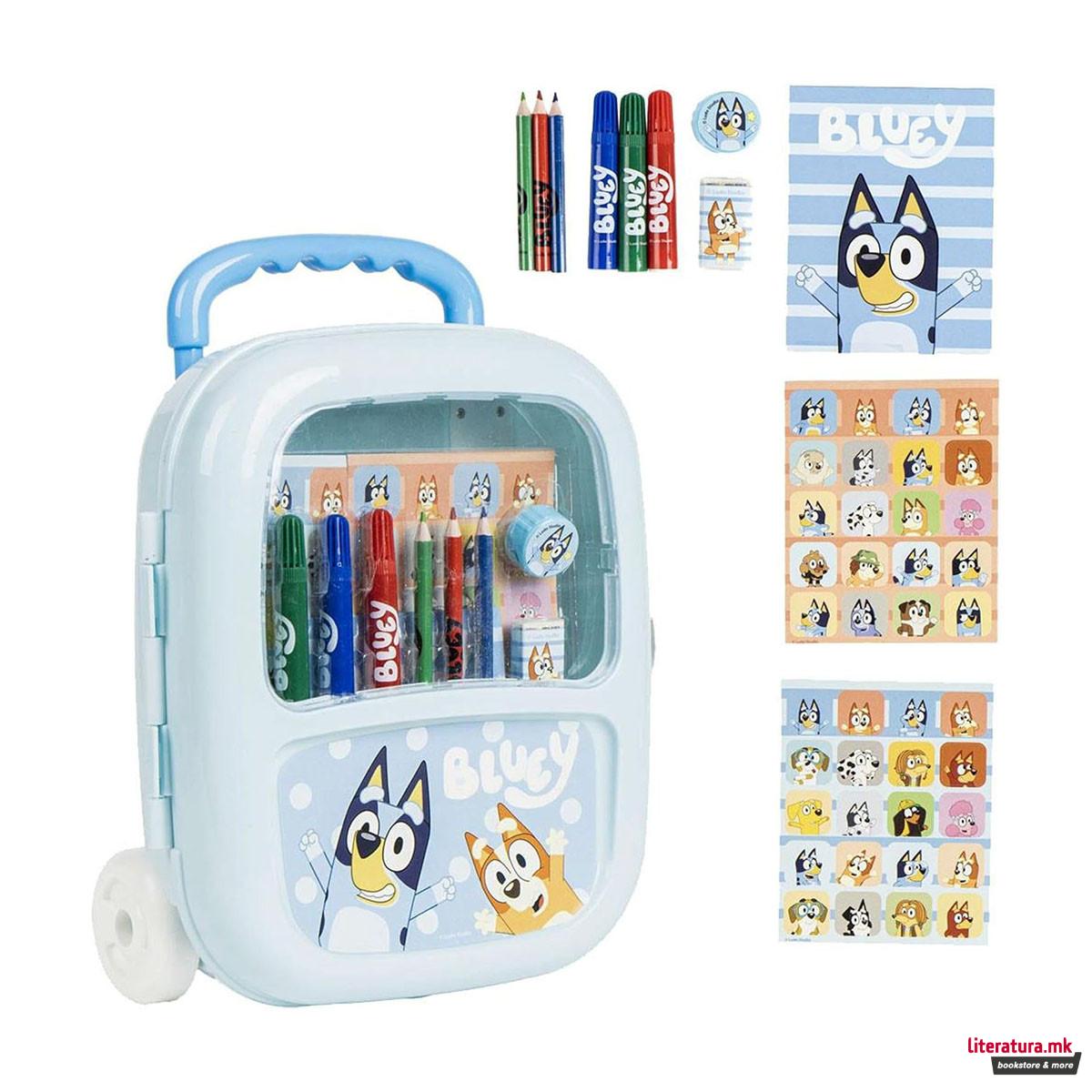Сет за цртање и боење - куферче со тркалца, Bluey 