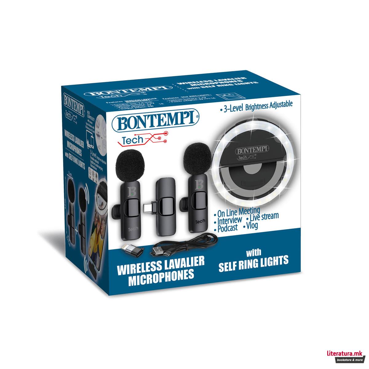 Сет од 2 мини клип-микрофони и селфи светло 