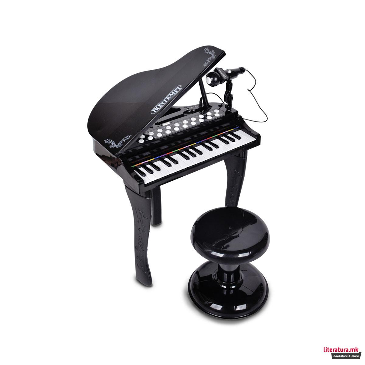 Електронско гранд пијано со столче и микрофон 