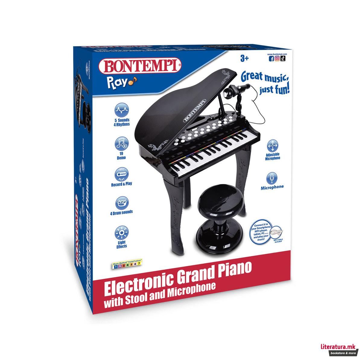 Електронско гранд пијано со столче и микрофон 