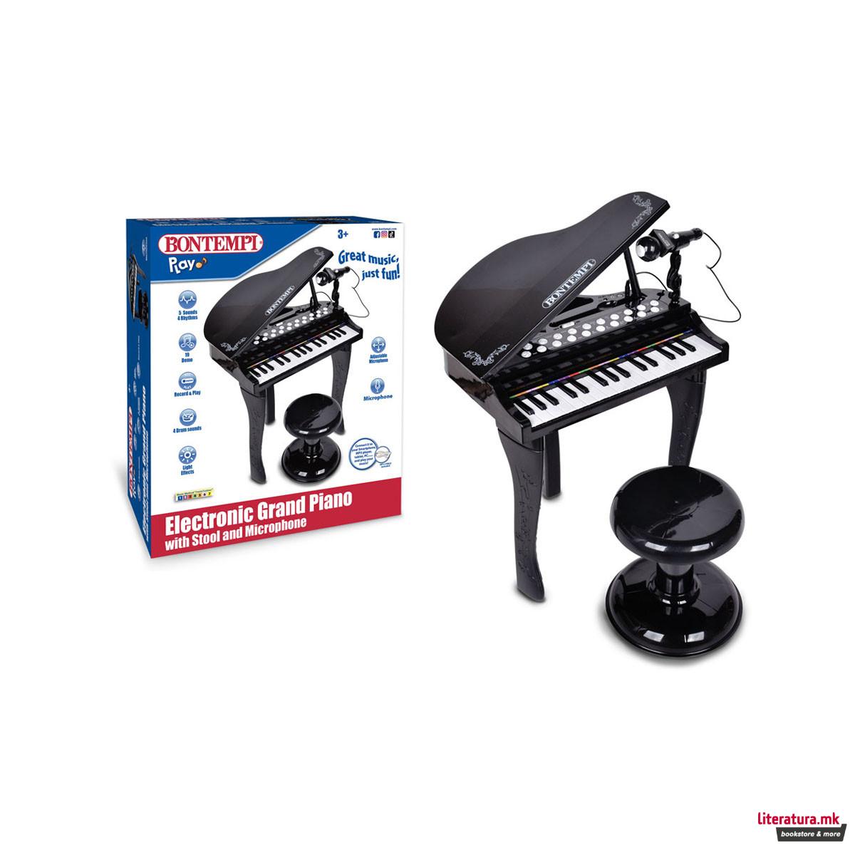 Електронско гранд пијано со столче и микрофон 