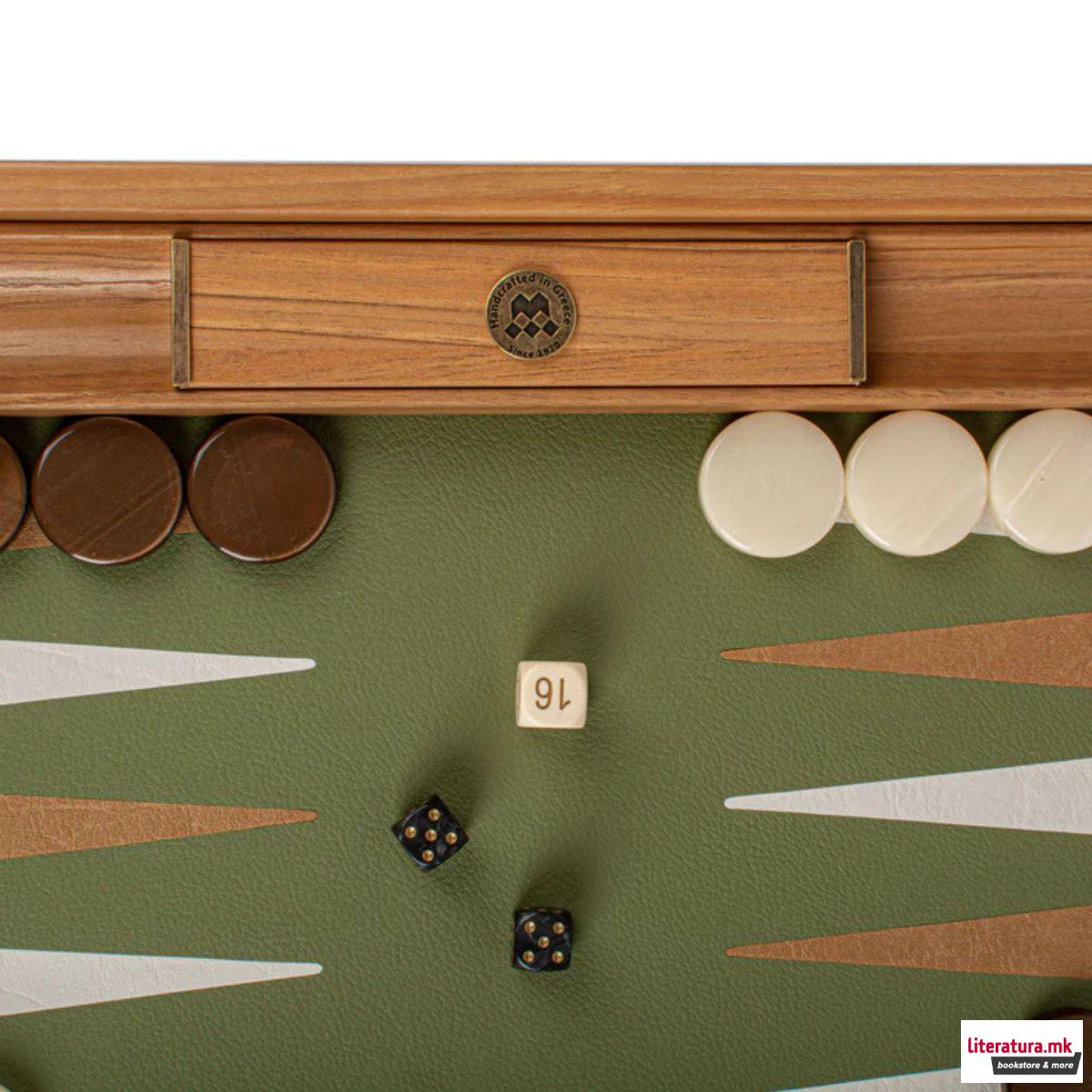 Сет за табла, Premium Leatherette Olive Green 