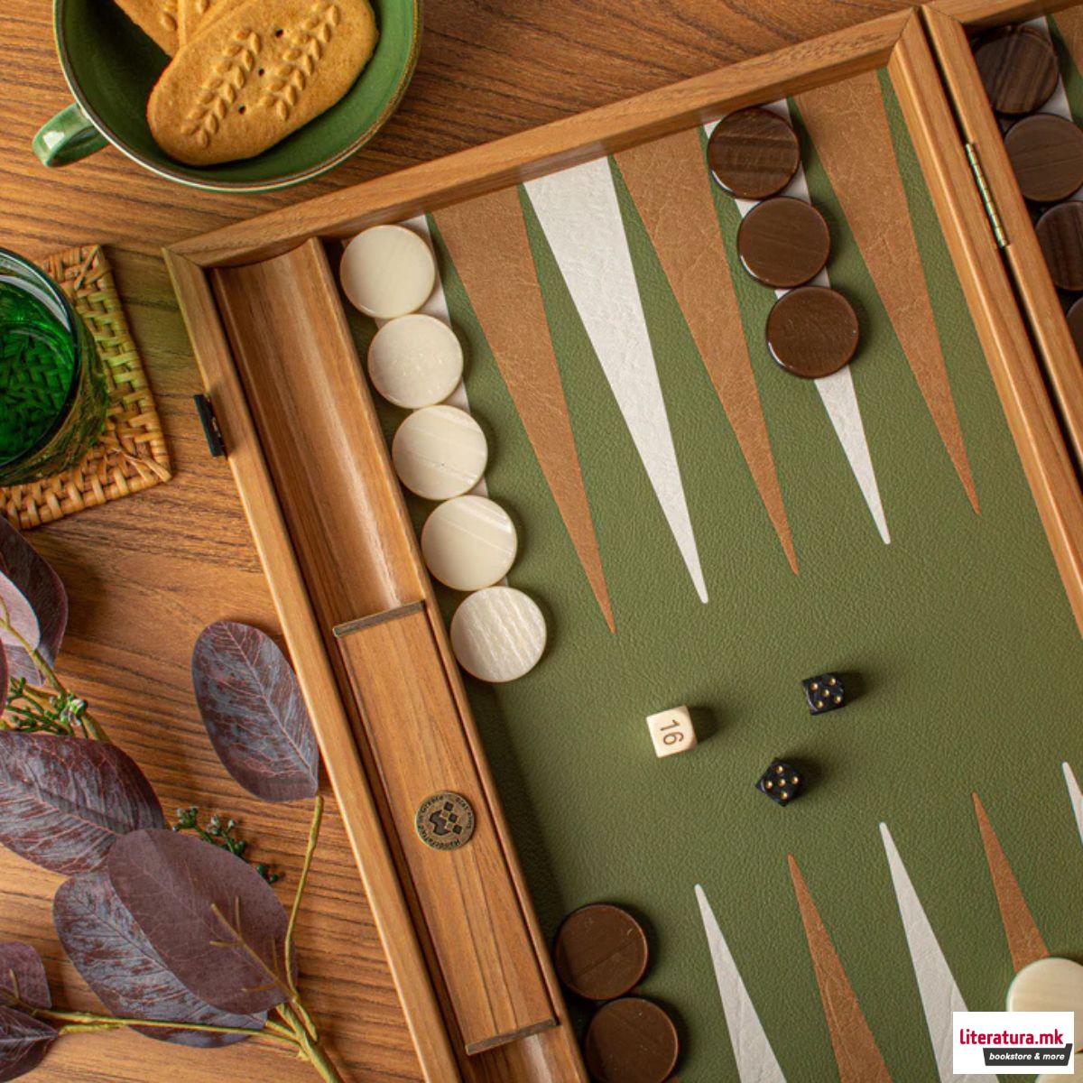 Сет за табла, Premium Leatherette Olive Green 