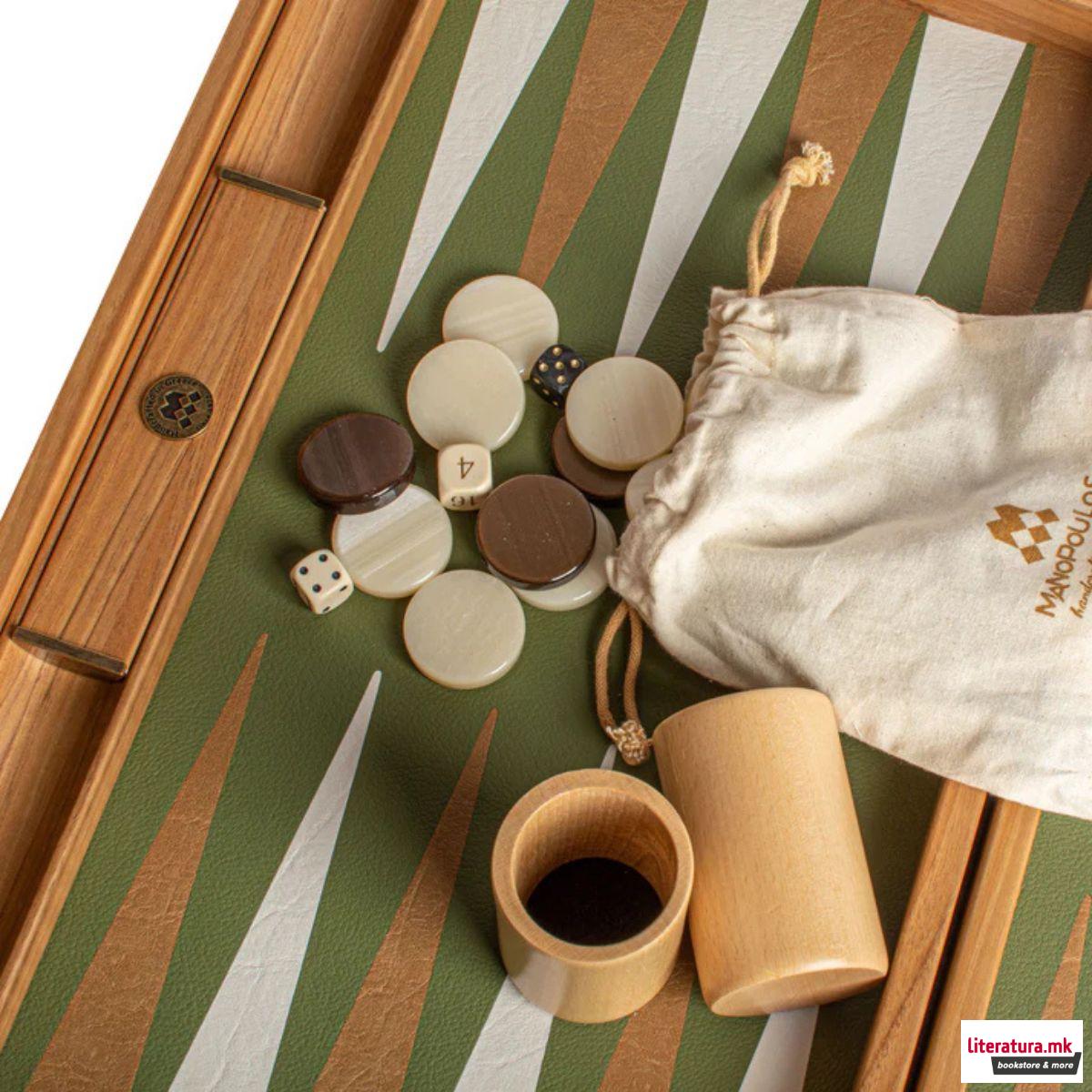 Сет за табла, Premium Leatherette Olive Green 