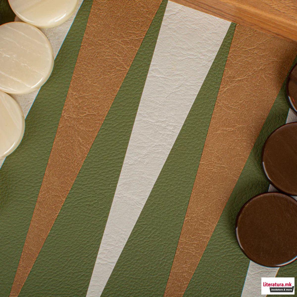 Сет за табла, Premium Leatherette Olive Green 