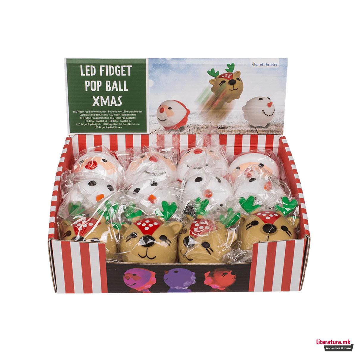 Анти-стрес топче со LED, Xmas Squeeze Pops, 3 дизајни 