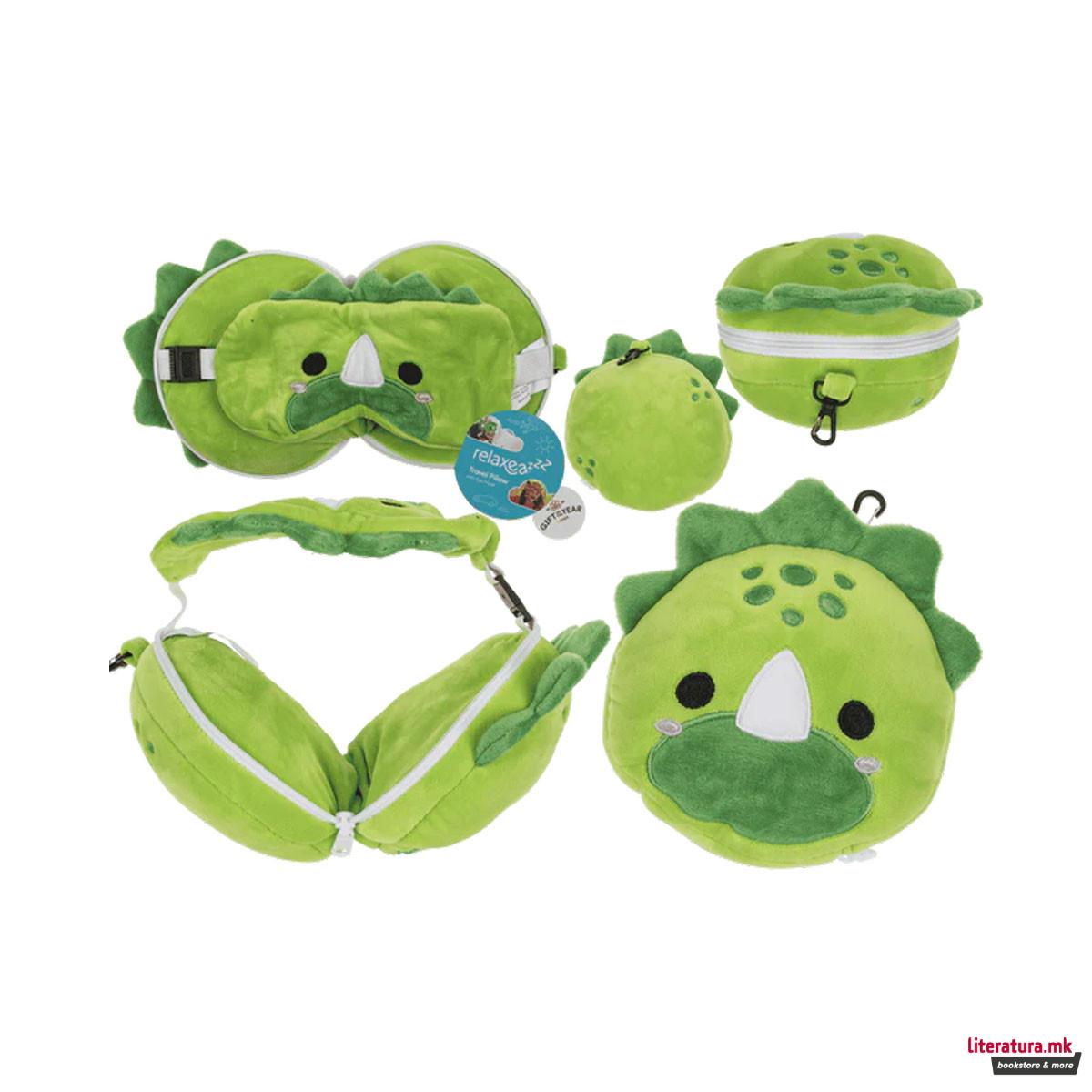 Детска перница за патување + маска за очи Dinosaur 