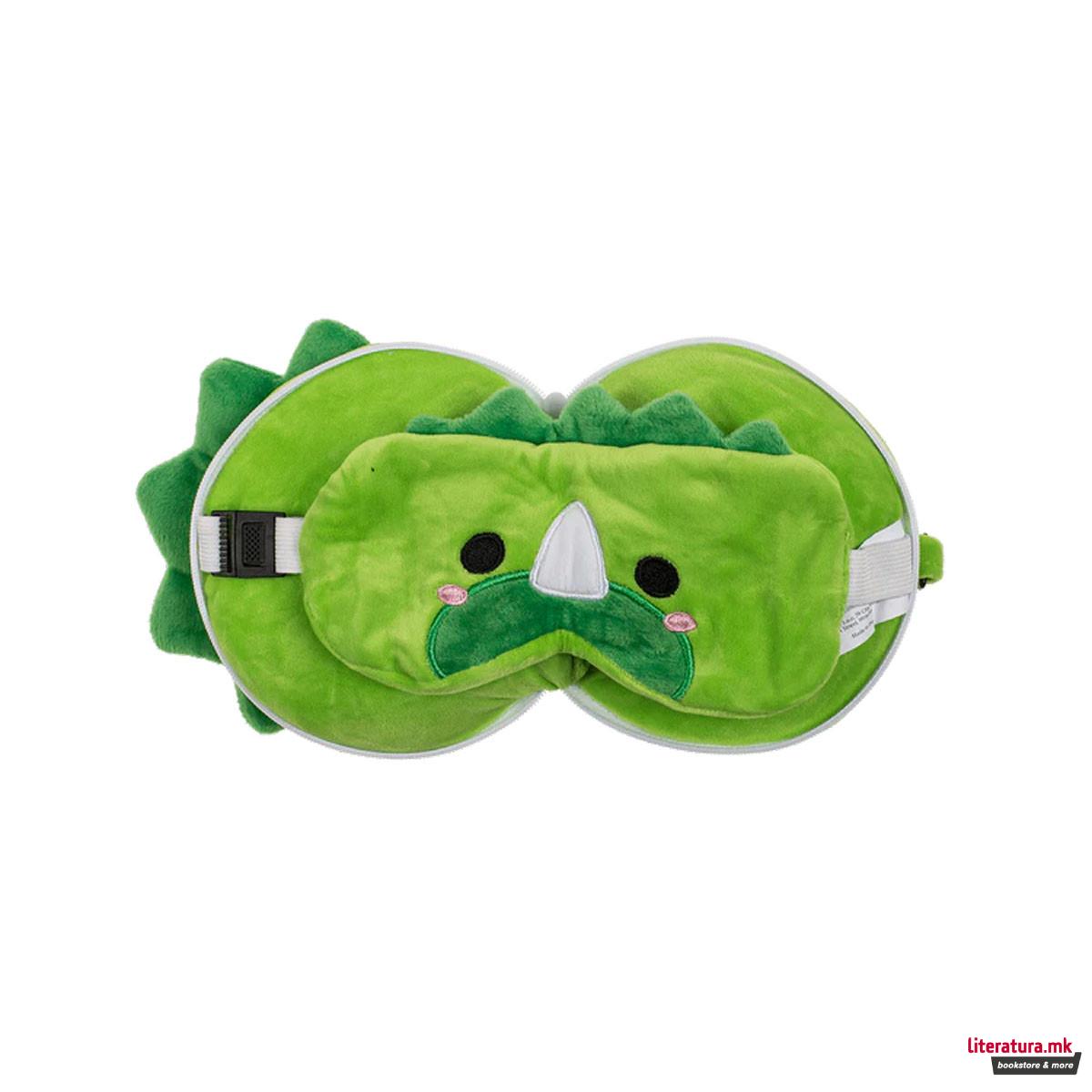 Детска перница за патување + маска за очи Dinosaur 