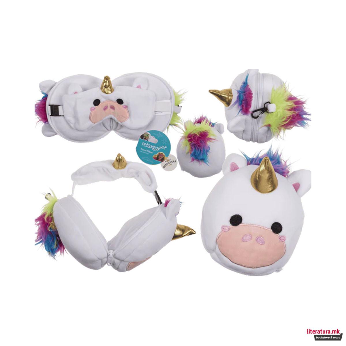 Детска перница за патување + маска за очи Unicorn 