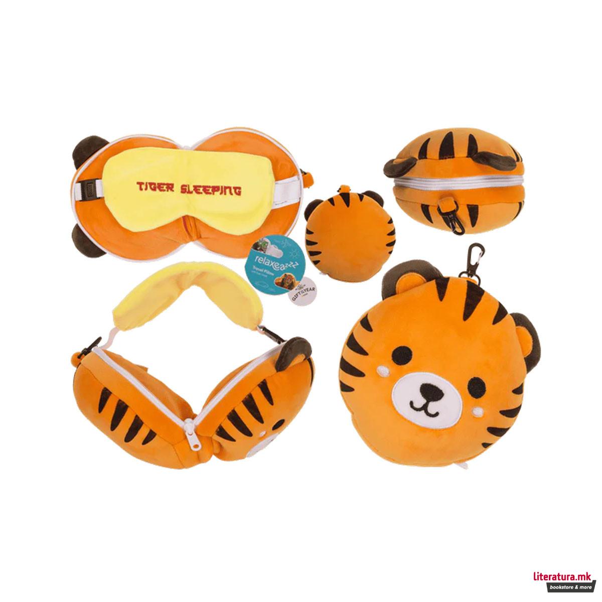 Детска перница за патување + маска за очи Tiger 