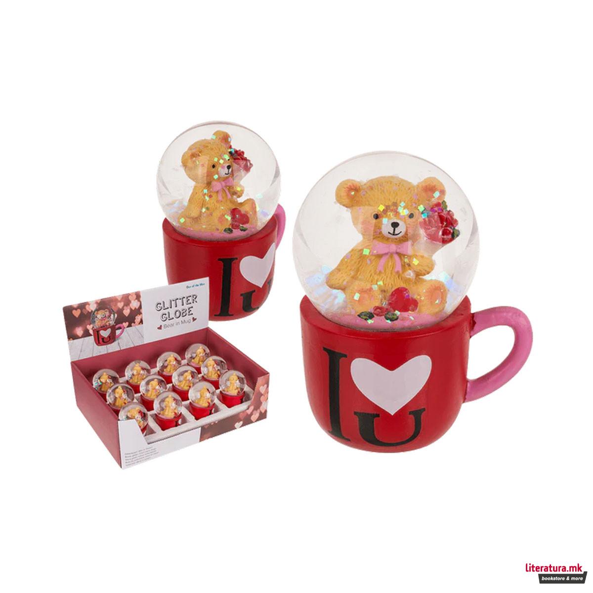 Стаклена топка со глитер Bear in Mug 