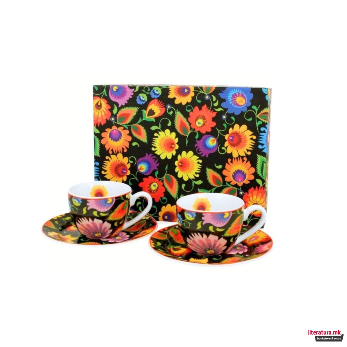 Сет од 2 шолји за еспресо со тацни, Etnic, 90ml 