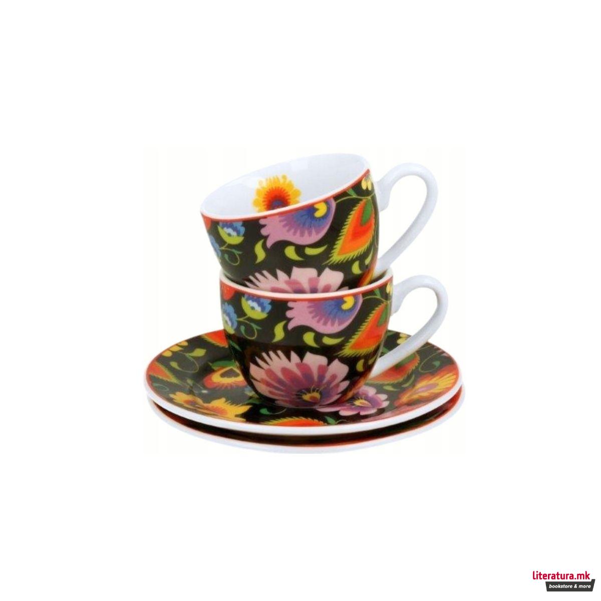 Сет од 2 шолји за еспресо со тацни, Etnic, 90ml 