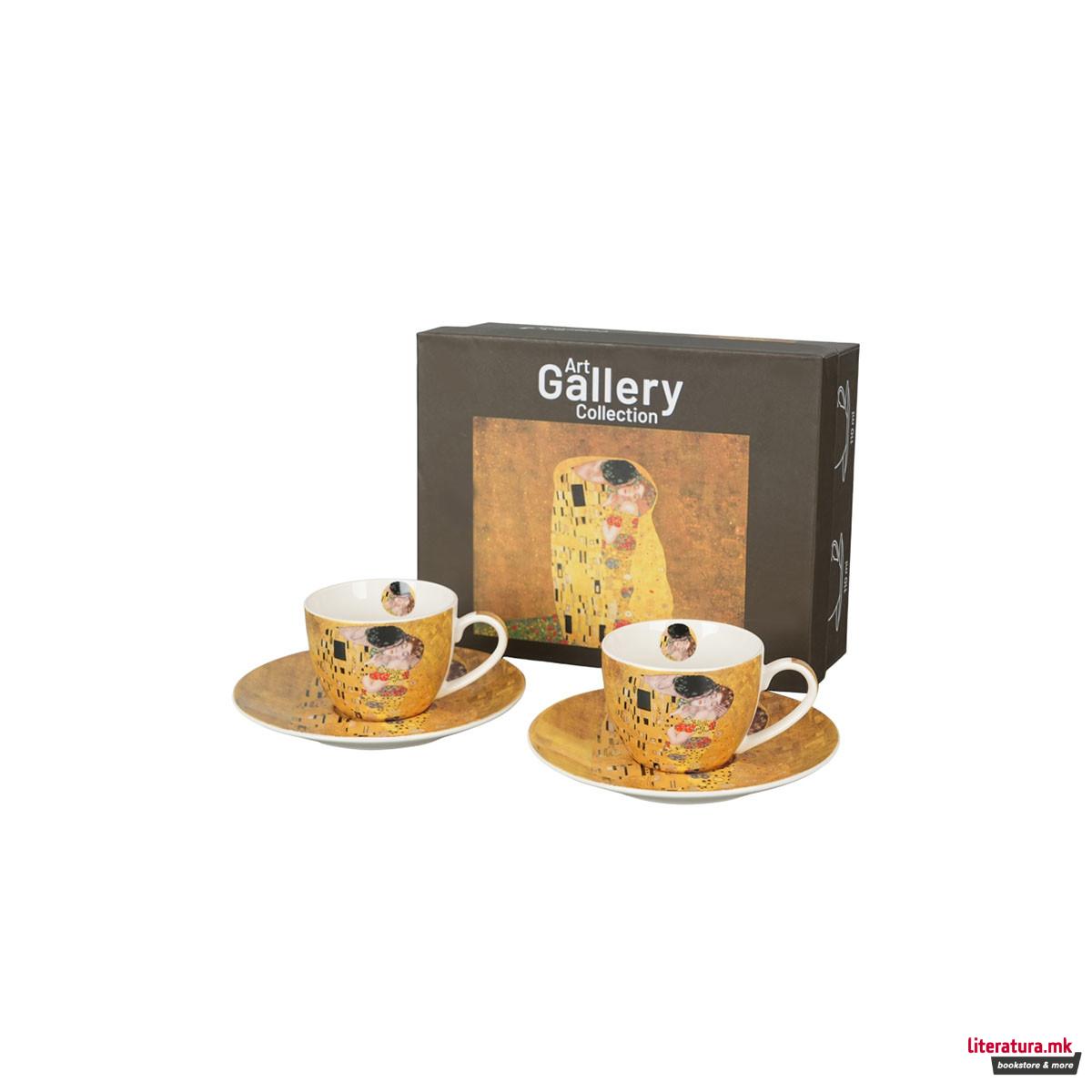 Сет од 2 шолји за еспресо со тацни, Klimt - The Kiss, 110ml 