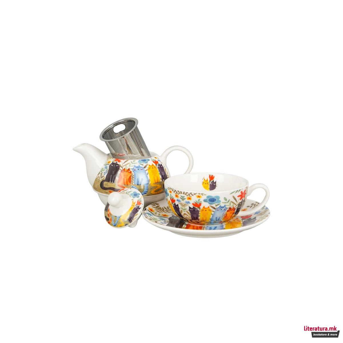 Сет од чајник, шолја и инфузер, Cat's World - Garden Felines, 300/350 ml 