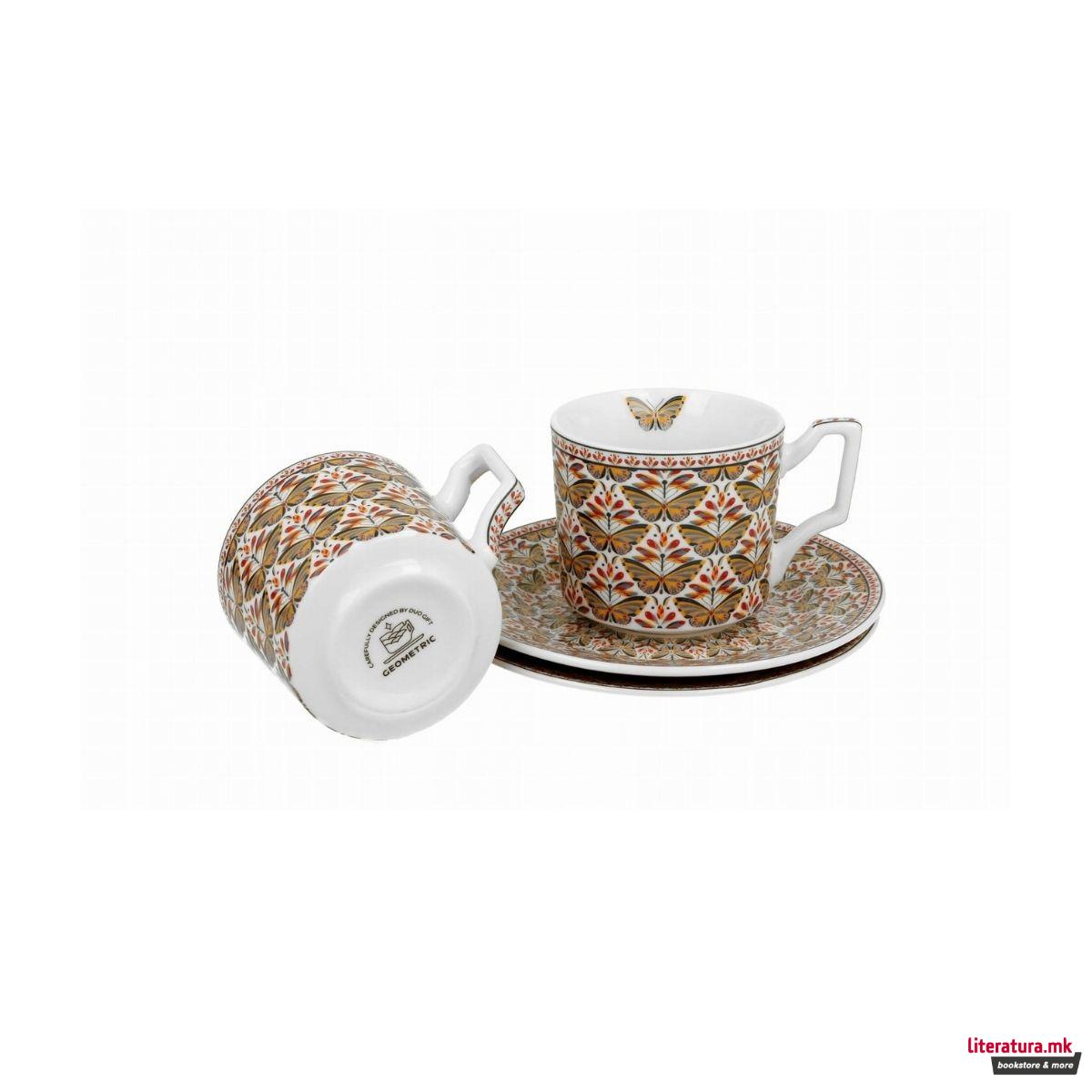 Сет од 2 шолји за еспресо со тацни, Geometric - Papilio, 110ml 