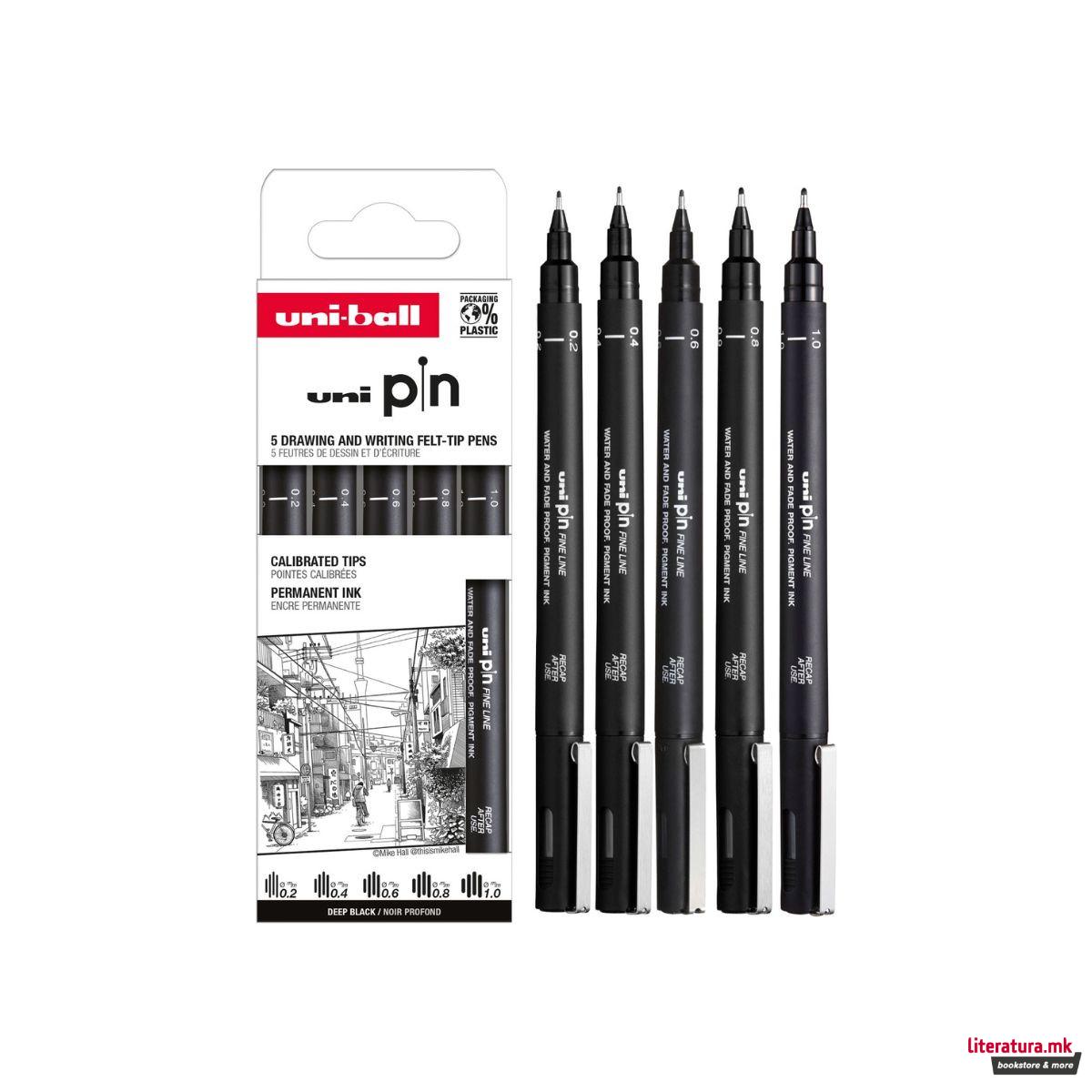 Сет фајнлајнери, Uni Pin - Classic 2, Deep Black, 1/5 