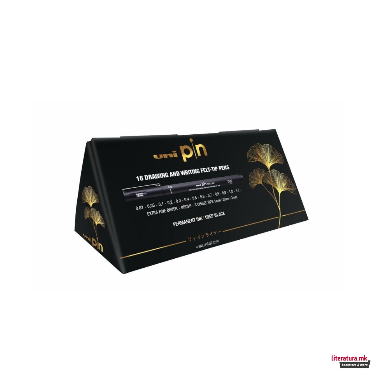 Сет од 18 фајнлајнери, Uni Pin, црни 