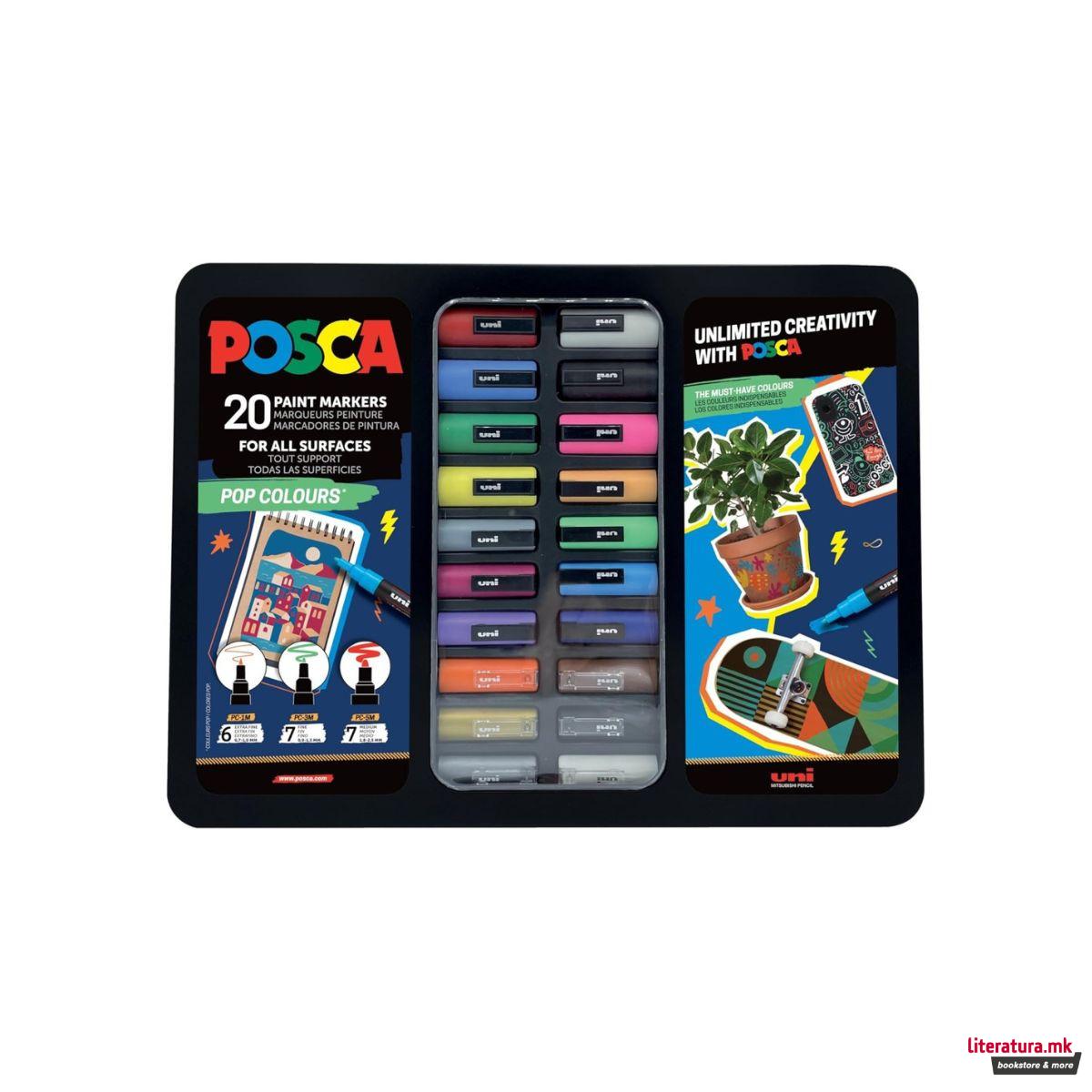 Сет од 20 маркери во куферче, Posca Pop Colours 