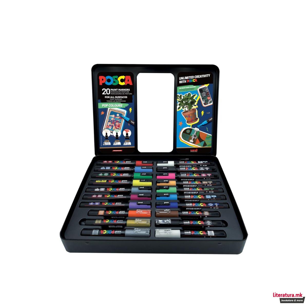 Сет од 20 маркери во куферче, Posca Pop Colours 
