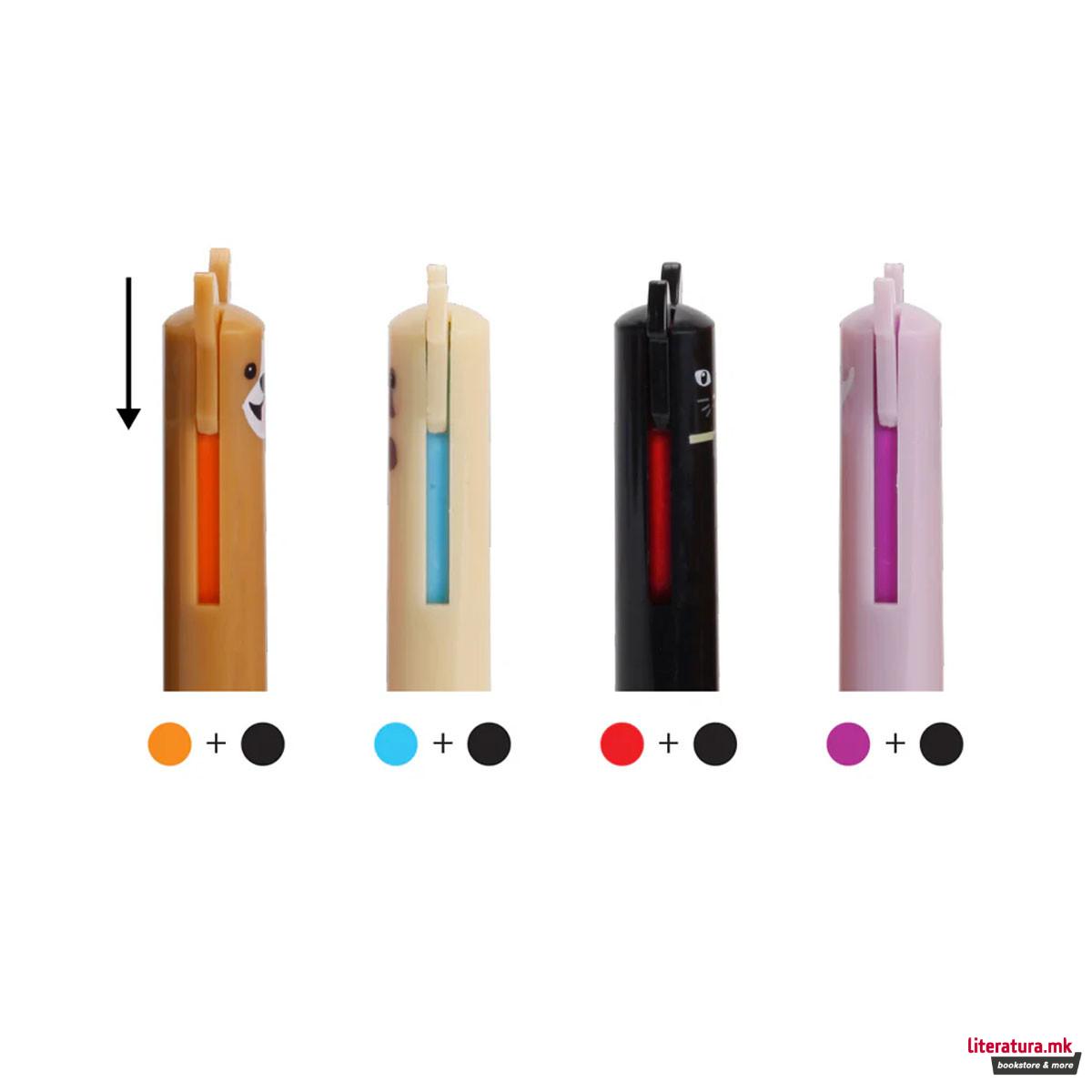 Пенкало со повеќе бои Dog/Cat, 4 дизајни 