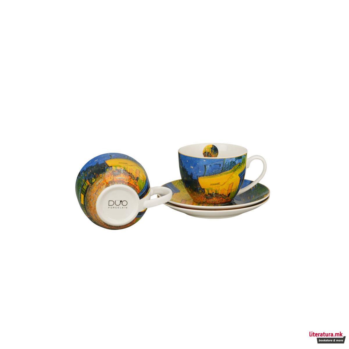 Сет од 2 шолји со тацни Van Gogh - Café Terrace at Night, 110 ml 