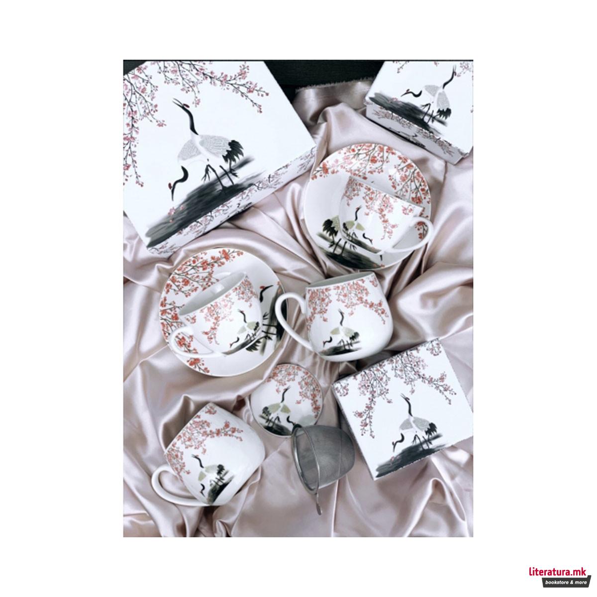 Сет од 2 шолји со тацни Sakura & Cranes, 110 ml 