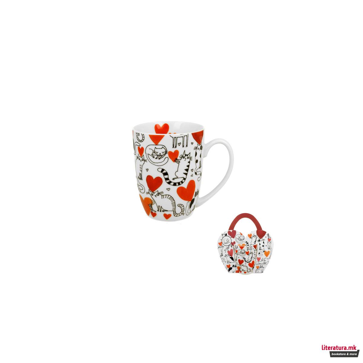 Шолја во украсна хартиена торбичка Cats World: Hearts, 350 ml 